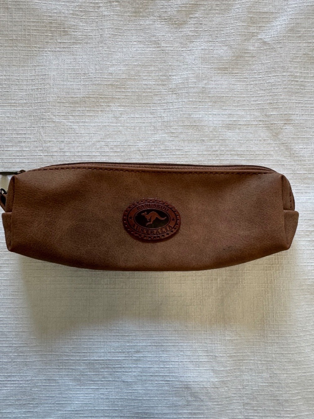 Kangol Kids Brown Faux Leather Zip Pencil Pouch